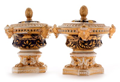 Lot 525 - Pair of Bloor Derby pot pourri vases and covers