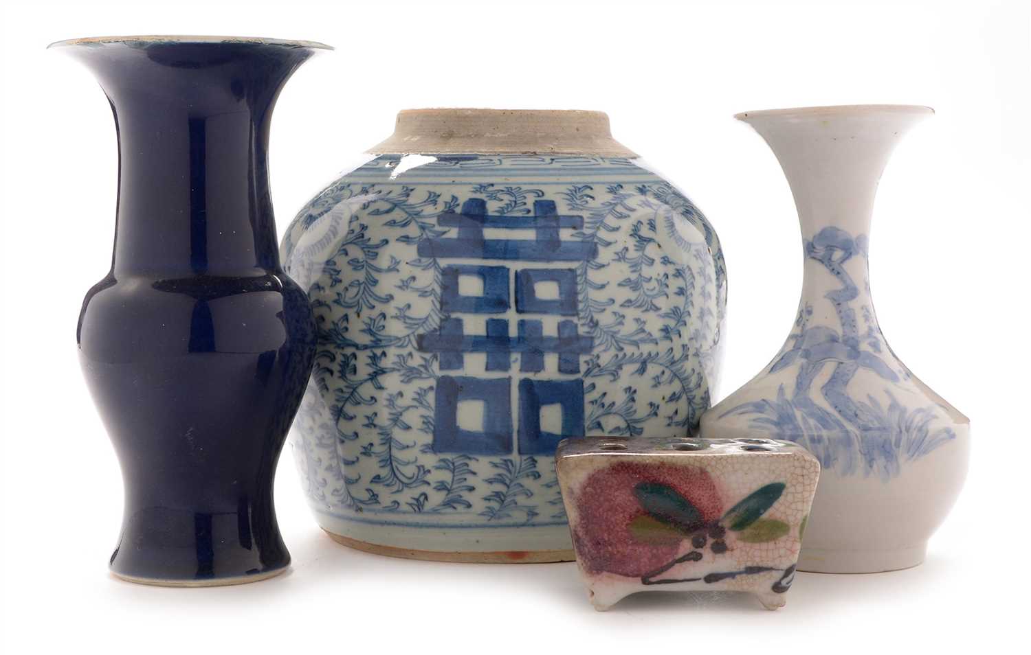 Lot 476 - Three Chinese vases and a brush stand
