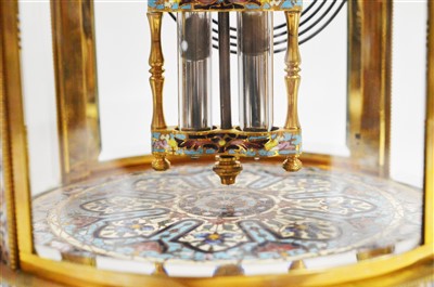 Lot 984 - Champleve enamel brass mantel clock