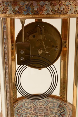 Lot 984 - Champleve enamel brass mantel clock