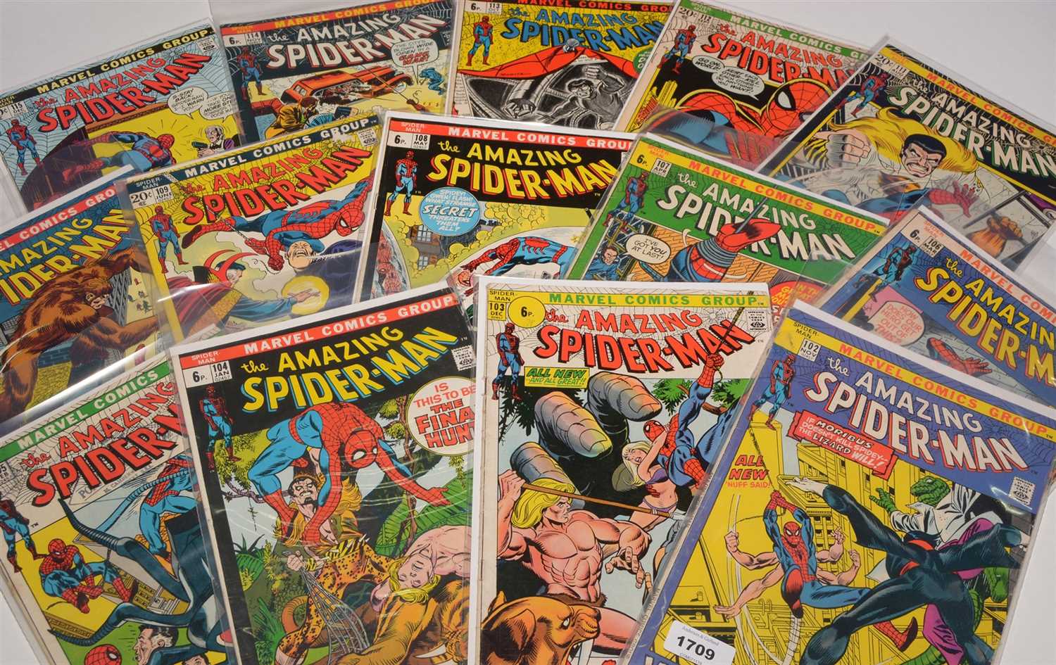 Lot 1709 - Amazing Spider-Man No's. 102, 103, 104, 105, 106, 107, 108, 109, 110, 111, 112, 113, 114 and 115