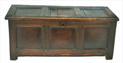 Lot 1158 - A 17th Century oak three panel coffer