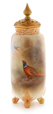 Lot 575 - Royal Worcester vase and cover by James Stinton.
