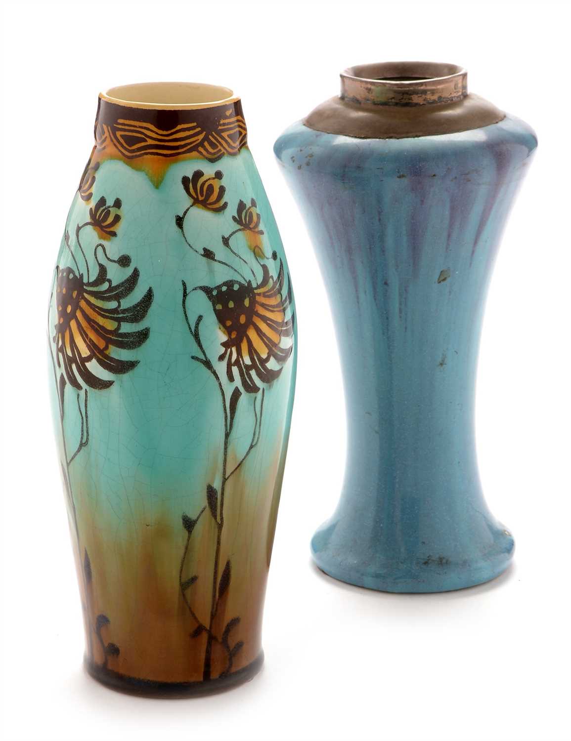 Lot 540 - Minton secessionist vase; and a silver-mounted Art pottery vase.