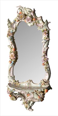 Lot 599 - Late 19th Century Dresden flower encrusted wall mirror.