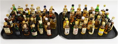 Lot 445 - Two trays of whisky miniatures