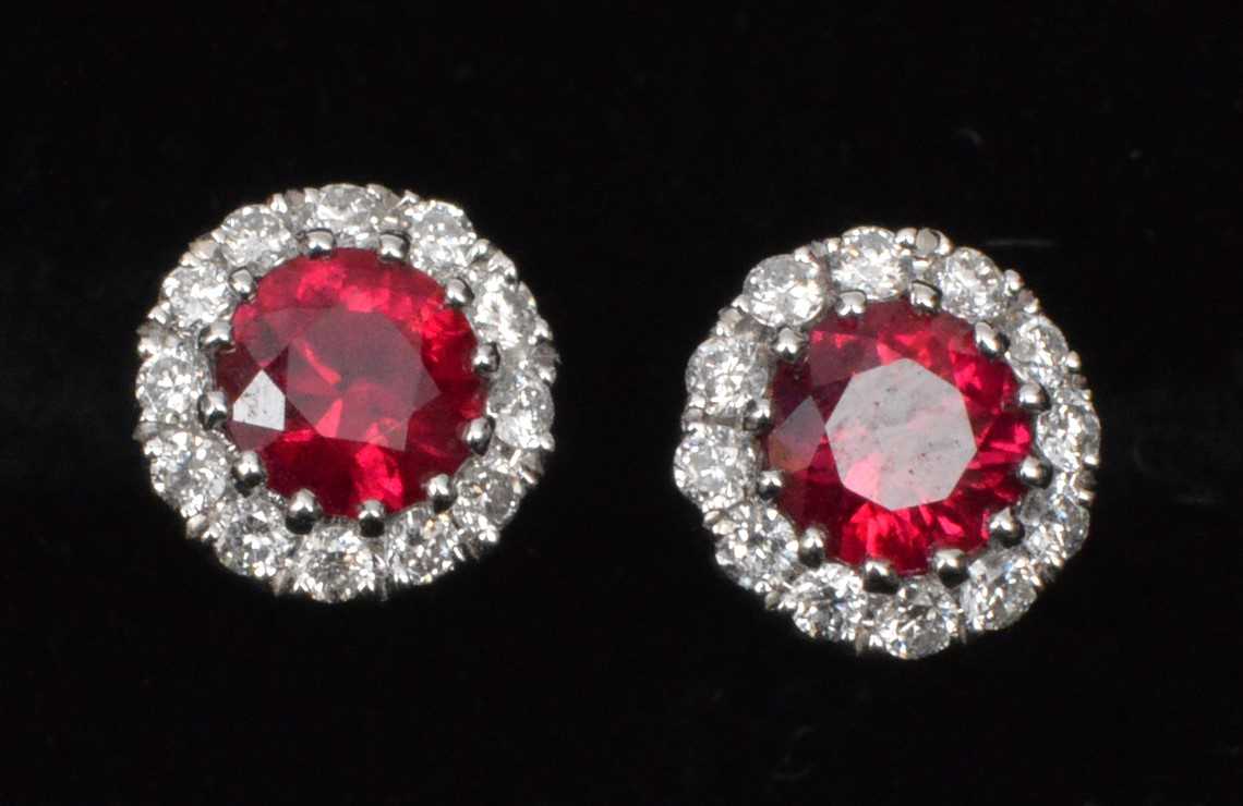 Lot 226 - Ruby and diamond earrings