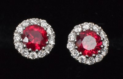 Lot 226 - Ruby and diamond earrings