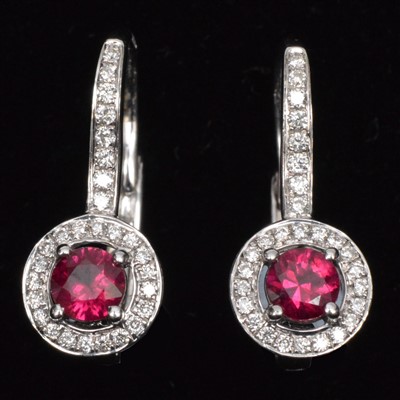 Lot 227 - Ruby and diamond earrings