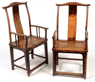 Lot 1174 - Pair of Chinese elm armchairs