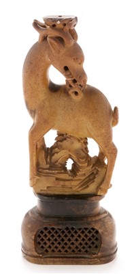 Lot 483 - A 19th Century Chinese carved soapstone figure of a deer.