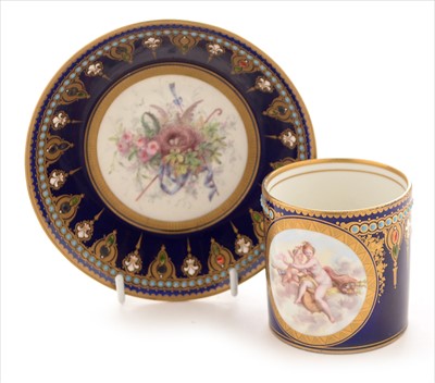 Lot 605 - 19th Century Sevres coffee can and saucer.