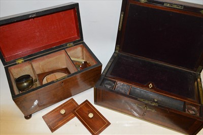 Lot 418 - Tea caddy, writing box, pen, snuff box