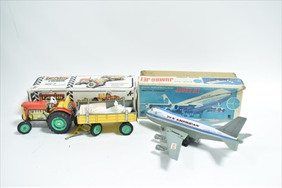 Lot 283 - Tin plate plane and tractor and Soccerette