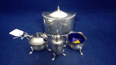 Lot 424 - Silver tea caddy and condiments