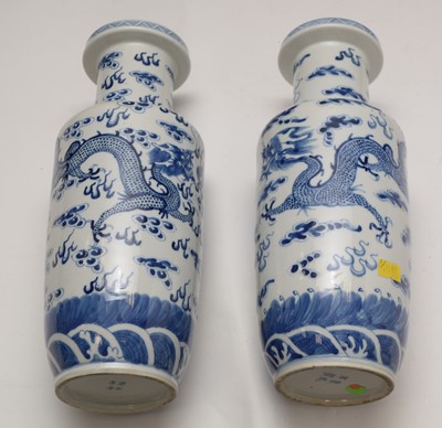 Lot 392 - Pair of Chinese blue and white dragon vases