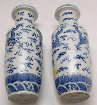 Lot 392 - Pair of Chinese blue and white dragon vases