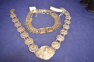 Lot 151 - Mexican silver necklace and plated belt