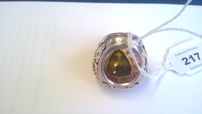Lot 217 - Pitambari sapphire and ruby dress ring