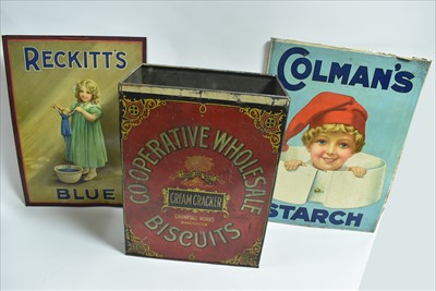 Lot 1098 - Two advertising signs and a biscuit tin