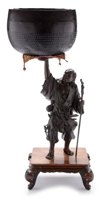 Lot 438 - Japanese Meiji period figural gong and stand.