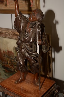 Lot 438 - Japanese Meiji period figural gong and stand.