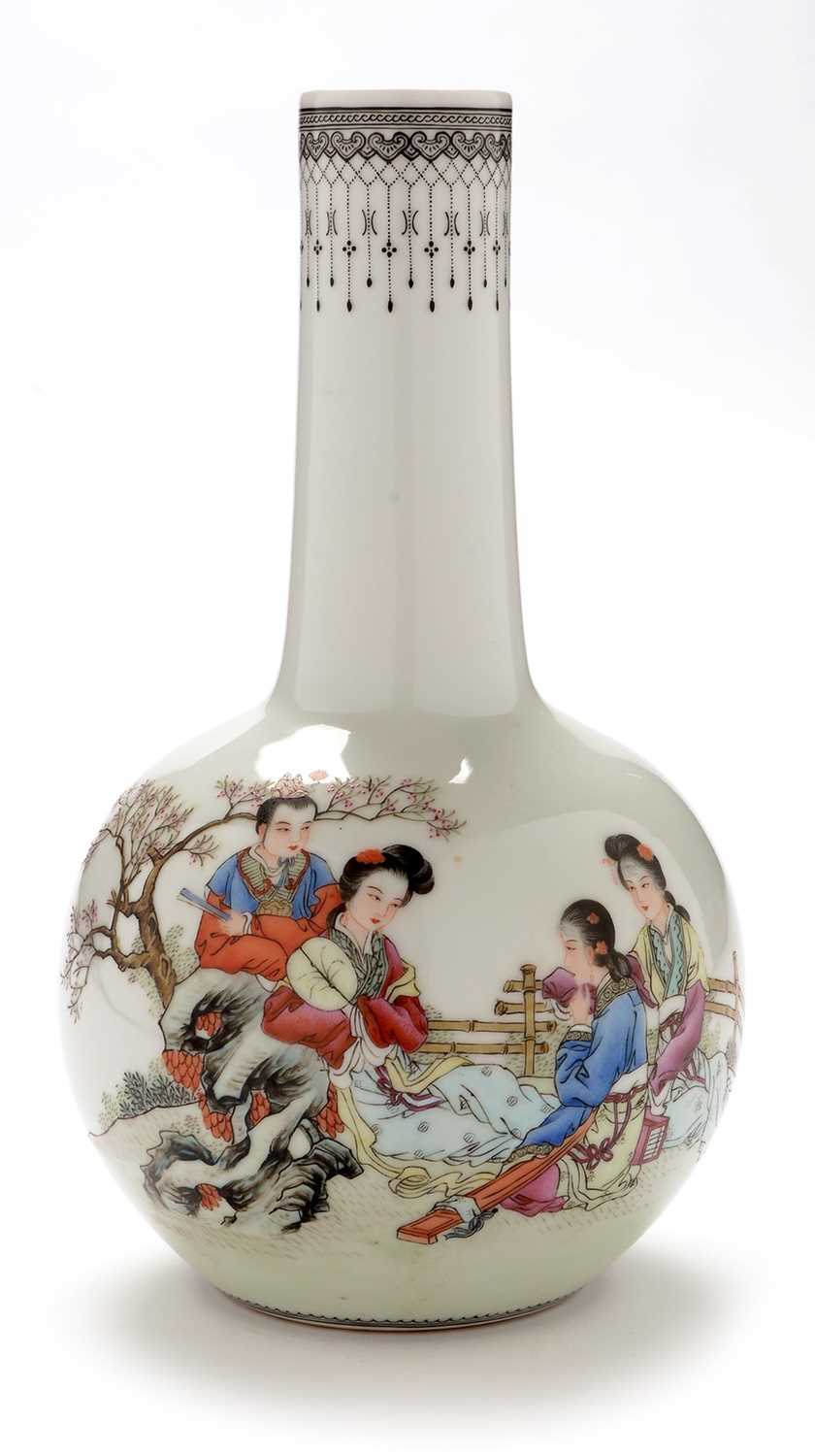 Lot 395 - Chinese Famille Rose bottle vase
