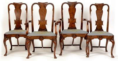 Lot 792 - Four 19th Century Queen Anne style walnut and crossbanded dining chairs