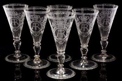 Lot 511 - six 18th century wine glasses with AR monogram
