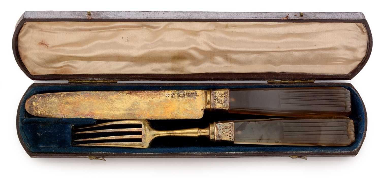 Lot 341 - Silver and agate knife and fork