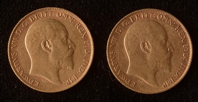 Lot 1080 - Two Edward VII gold half sovereigns