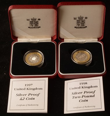 Lot 1100 - Two £2 silver proof coins