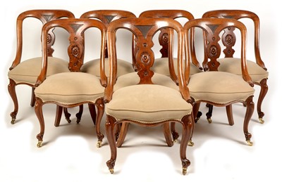 Lot 1088 - Victorian walnut spoon-back dining chairs