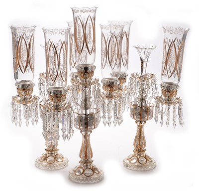 Lot 966 - A set of three Continental glass table lustres