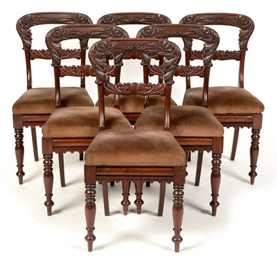 Lot 1028 - Six Victorian mahogany balloon back dining chairs