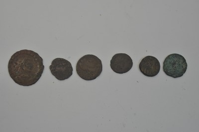 Lot 702 - Ancient Roman oil lamp and coins