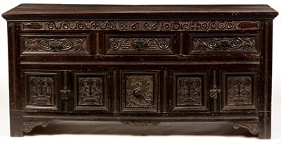 Lot 1091 - 19th Century oak dresser base in the 17th Century style