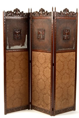 Lot 1092 - Late 19th century three fold mahogany dressing screen