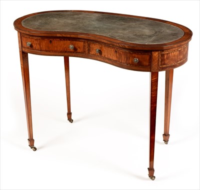 Lot 1101 - Edwardian mahogany and ebony kidney shaped writing desk