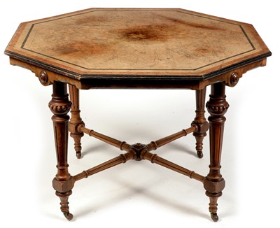 Lot 1103 - Victorian walnut, amboyna and ebony banded octagonal table