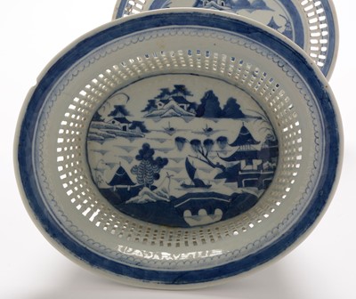 Lot 385 - Chinese blue and white chestnut basket