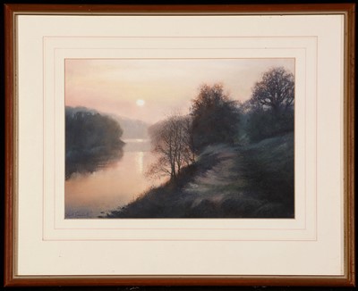 Lot 1206 - Robert Turnbull - "On the banks of the Tyne: Wylam, Northumberland" and a river scene at evening