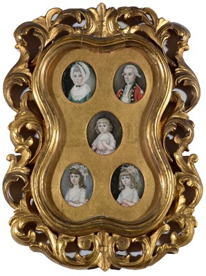 Lot 705 - 19th Century British School - miniature bust portraits of an army officer, his wife and daughters