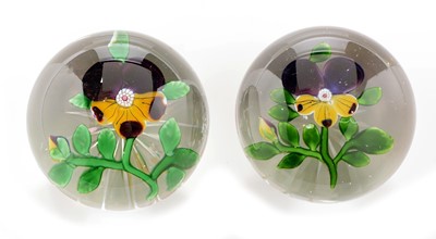 Lot 520 - Two Baccarat glass pansy weights