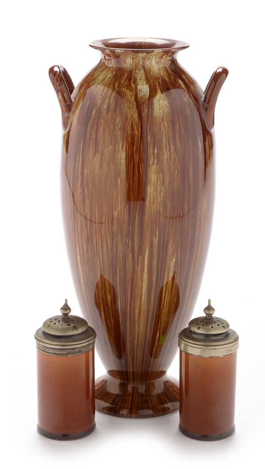 Lot 460 - Linthorpe vase and two pepperettes