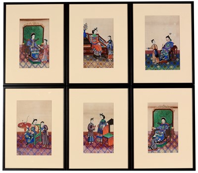 Lot 423 - Set of six Chinese pith paper watercolours
