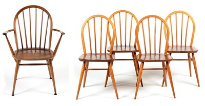 Lot 1201 - Ercol: five elm dining chairs