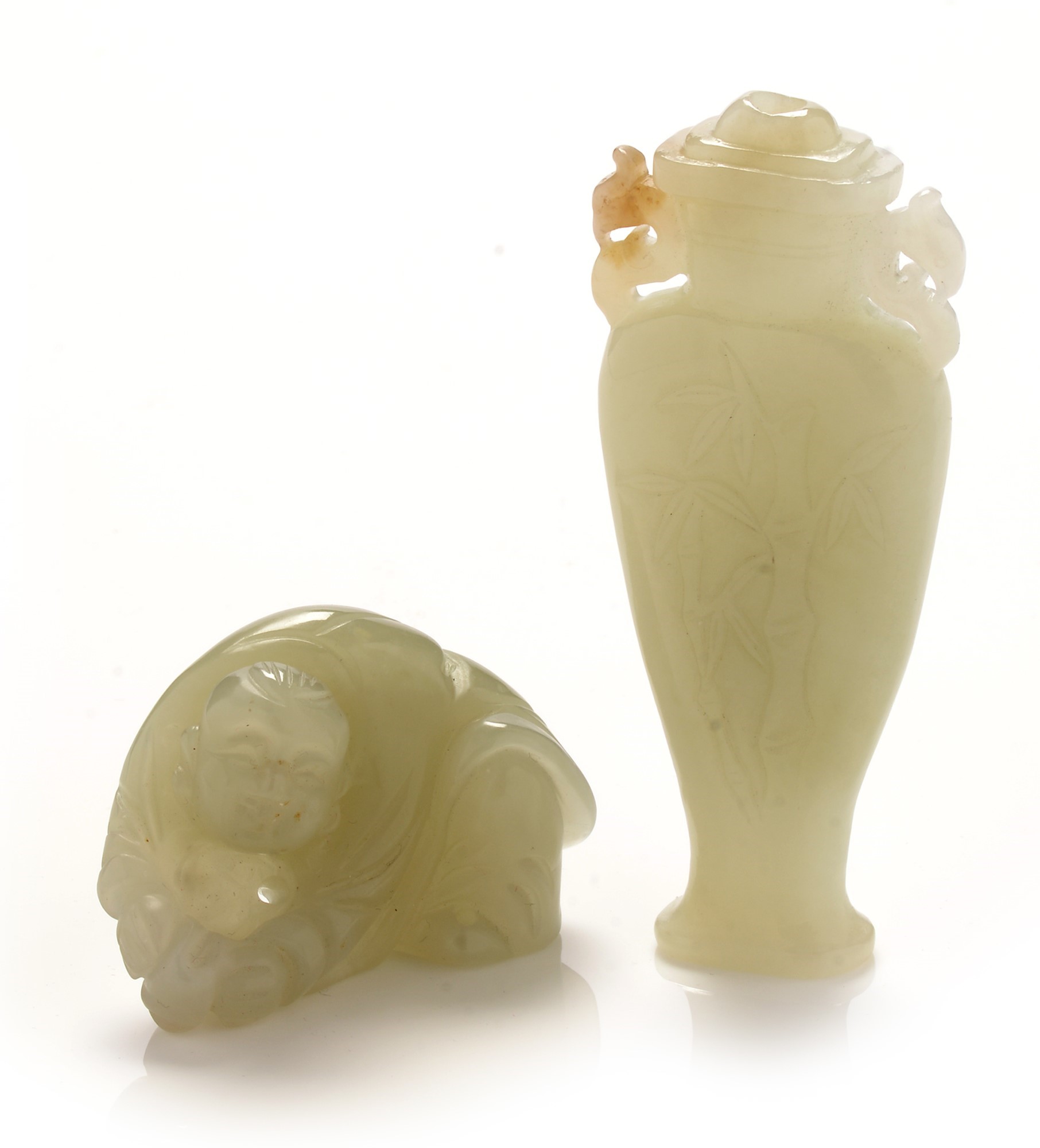 Lot 421 Chinese green jade vase, jade figure