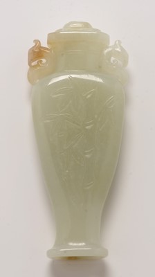 Lot 421 - Chinese green jade vase, jade figure