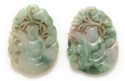 Lot 422 - two spinach green pendants